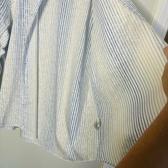 Bugatchi Uomo Blue White Floral Deisgn Classic Fit Collared Button Down Shirt XL - Picture 11 of 13